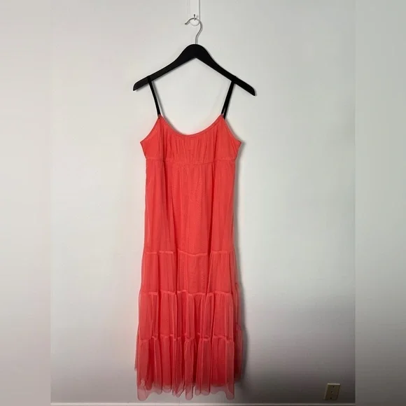 Anthropologie - MAEVE - Tulle, Coral, Tiered Maxi Dress Coral. Medium. - Picture 7 of 11